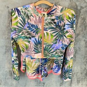 Hobie Girls Tie Dye Long Sleeve Crop Top and Board Shorts Swim Set Size XL